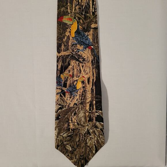 Endangered Species 1998 toucans silk neck tie by Rod Frederick, made in USA, vtg - Picture 2 of 6